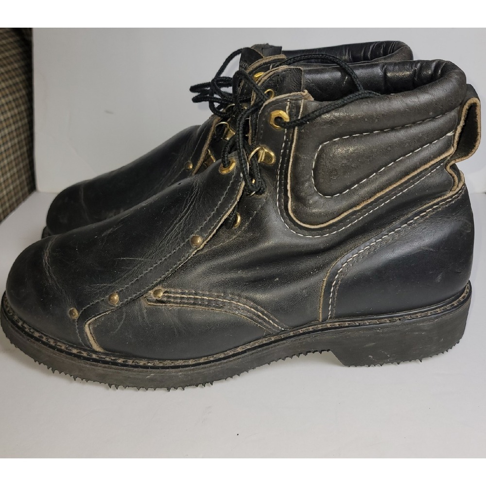 VTG Carolina Steel Toe Leather Boots Sz 11 6" MADE IN USA Black Ironworker